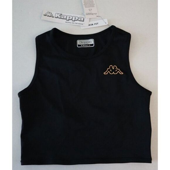 Kappa 331D22W Women's Sz S Black/Orange/White Logo Tape Erina Cropped Tank Top - Picture 1 of 6